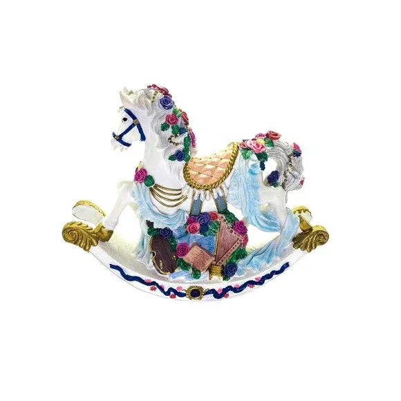 Vintage World Bazaars Inc. Rose‎ Covered Musical Rocking Horse Elegant - Picture 10 of 16